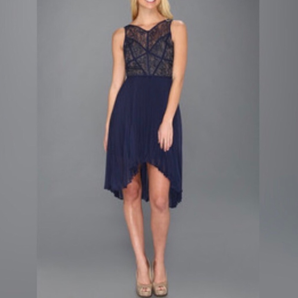 Classy navy blue high low dress